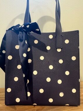 Ted Baker London Seacon Icon Tote Navy Polka Dot Bow Shopper Bag with scarf